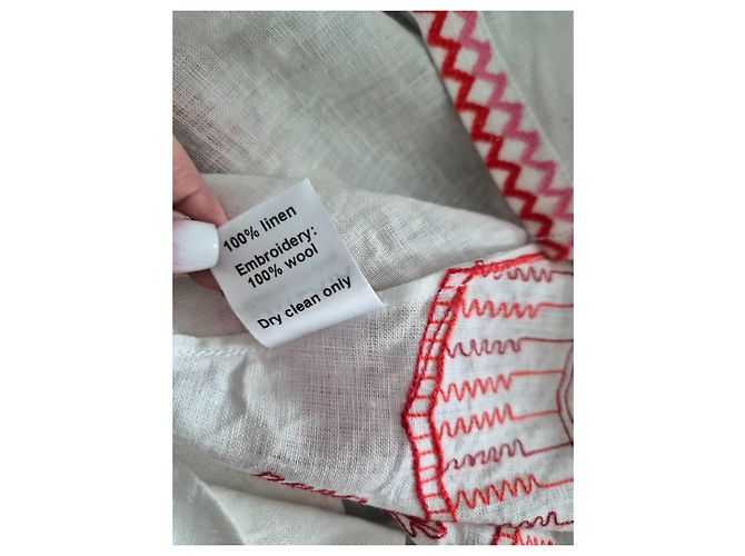Autre Marque Vestido largo de lino blanco bordado Svitlaya Rosa Roja - vista 5