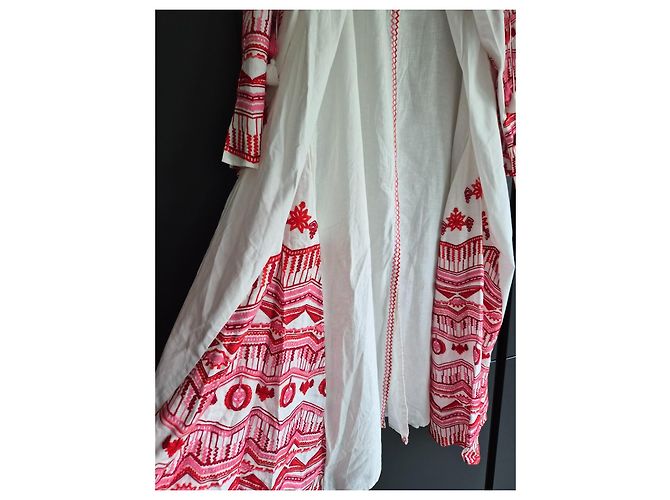 Autre Marque Vestido largo de lino blanco bordado Svitlaya Rosa Roja - vista 6
