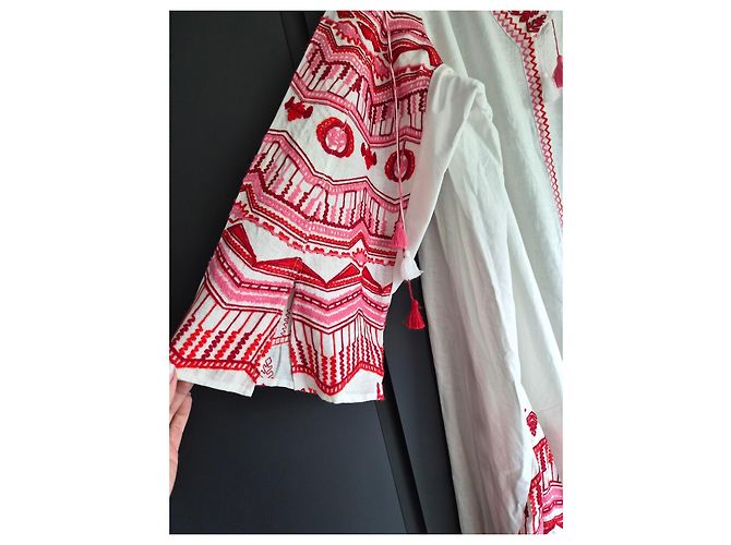 Autre Marque Vestido largo de lino blanco bordado Svitlaya Rosa Roja - vista 7