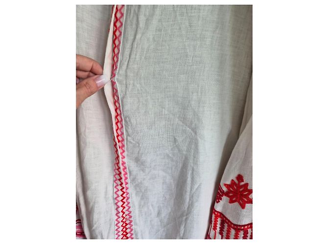 Autre Marque Vestido largo de lino blanco bordado Svitlaya Rosa Roja - vista 8