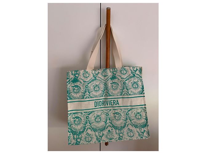 Borsa Tote Christian Dior Dioriviera in Tela Bianco Verde - vista 3