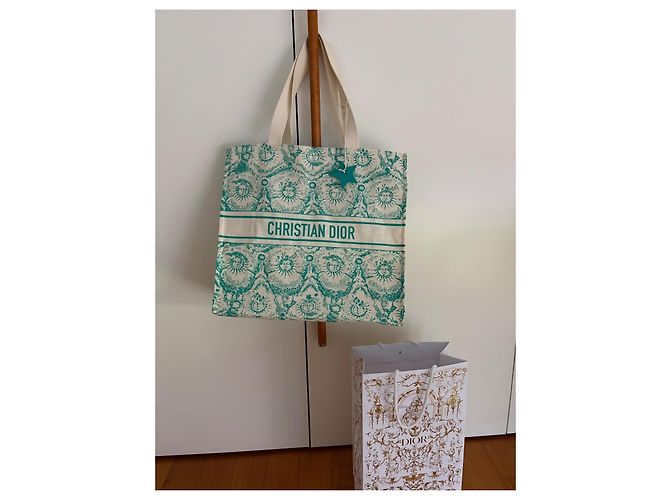 Borsa Tote Christian Dior Dioriviera in Tela Bianco Verde - vista 4