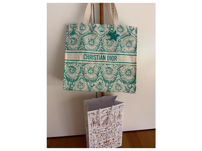 Borsa Tote Christian Dior Dioriviera in Tela Bianco Verde - vista 6