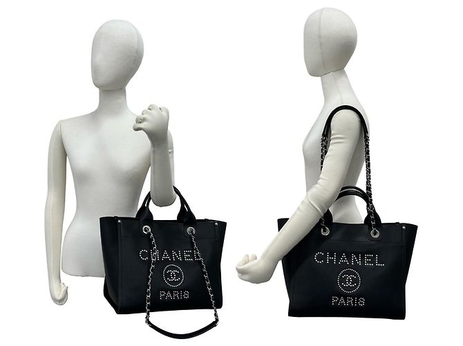 Borsa Tote Chanel Deauville Coco Mark Logo Nero - vista 2