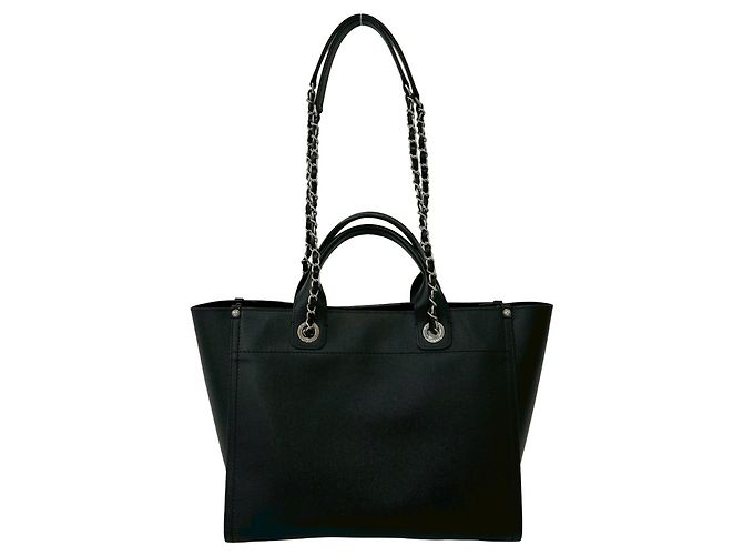 Borsa Tote Chanel Deauville Coco Mark Logo Nero - vista 3