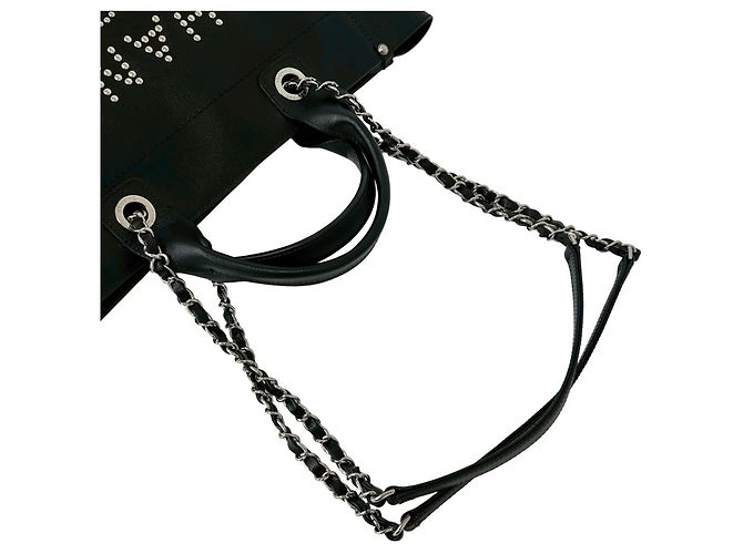 Borsa Tote Chanel Deauville Coco Mark Logo Nero - vista 4
