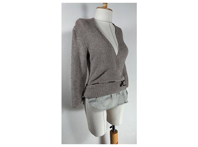 Fabiana Filippi Strickjacke Wickeloptik braun & weiß - Ansicht 2