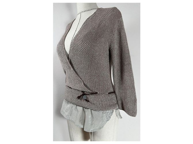 Fabiana Filippi Strickjacke Wickeloptik braun & weiß - Ansicht 3