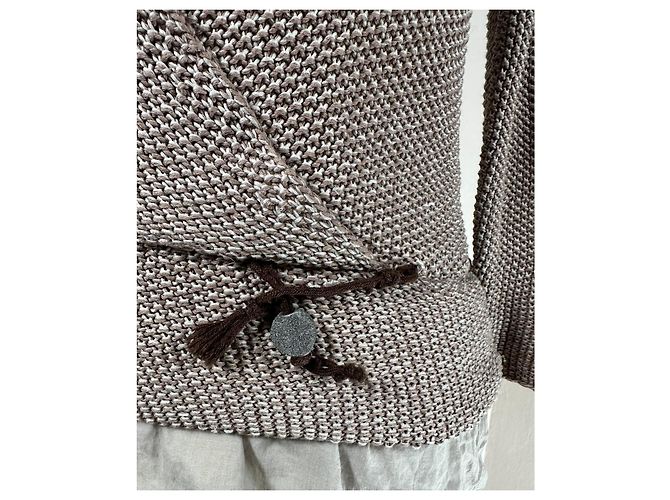 Fabiana Filippi Strickjacke Wickeloptik braun & weiß - Ansicht 4