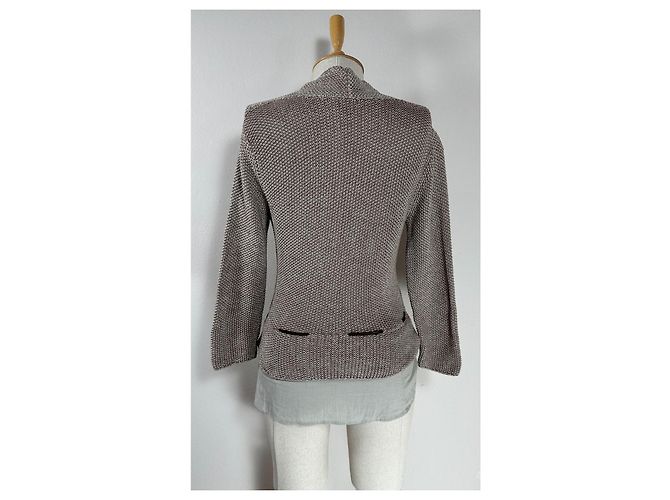 Fabiana Filippi Strickjacke Wickeloptik braun & weiß - Ansicht 5