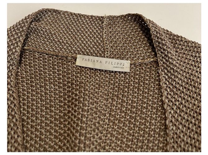 Fabiana Filippi Strickjacke Wickeloptik braun & weiß - Ansicht 6