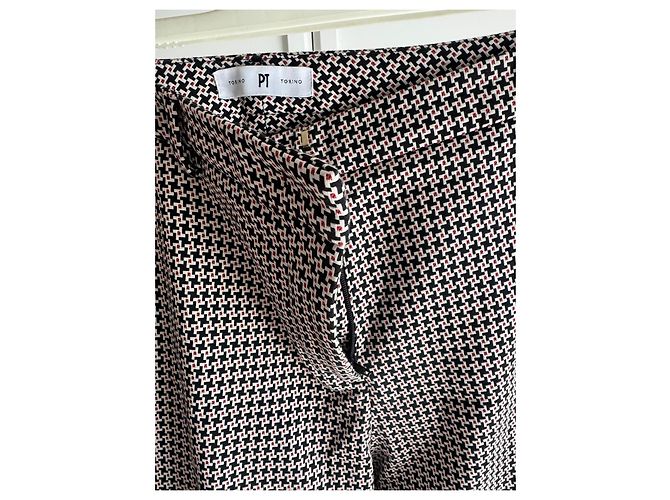 Autre Marque PT Torino Wool Houndstooth Pattern Trousers Black White Dark red - view 7