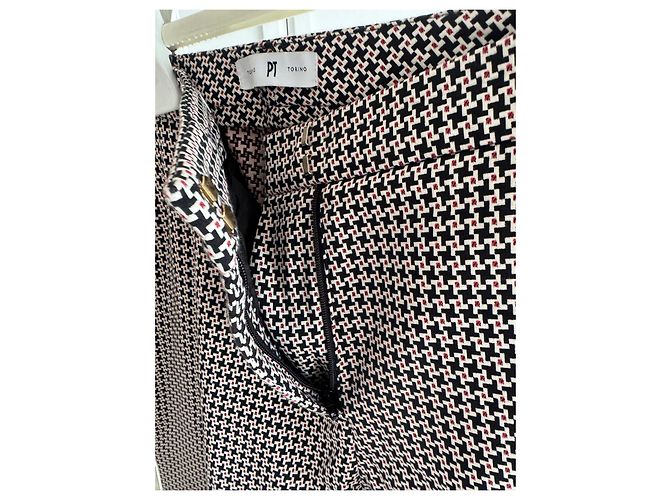 Autre Marque PT Torino Wool Houndstooth Pattern Trousers Black White Dark red - view 8