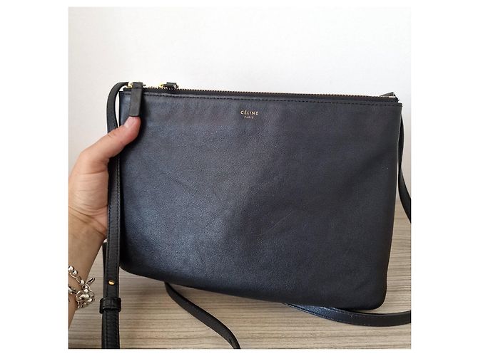 Céline Celine Trio Borsa a tracolla in pelle nera Nero - vista 5
