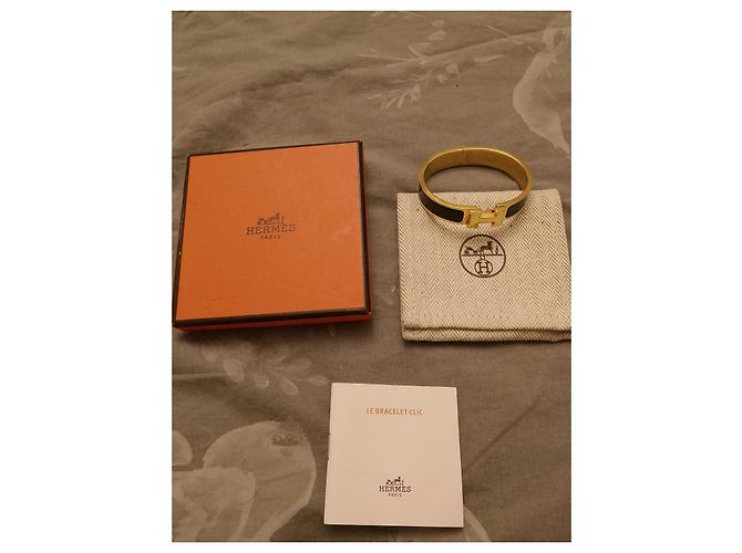 Hermès Bracciale Clic H Smalto Nero Metallo Dorato D'oro - vista 3