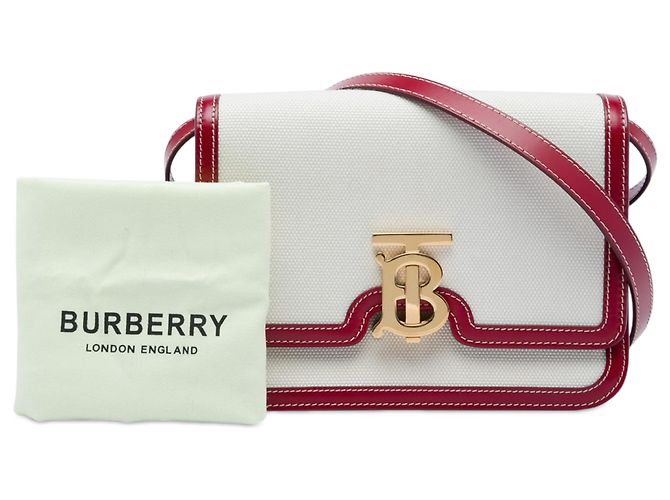 Burberry White Small Canvas TB Flap Crossbody - vista 6