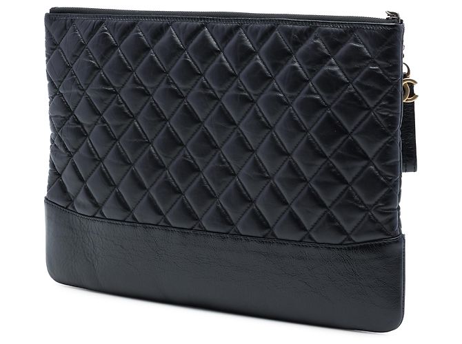 Chanel Black Large Aged Calfskin Gabrielle O Case Clutch Nero - vista 2