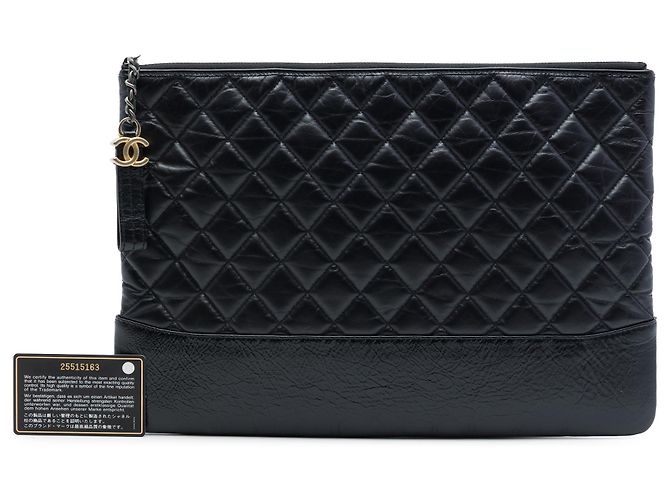 Chanel Black Large Aged Calfskin Gabrielle O Case Clutch Nero - vista 7