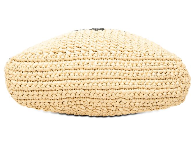 Tote Prada Beige Small Raffia Effect Crochet Embroidered Logo - vista 3