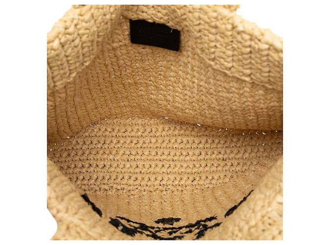 Tote Prada Beige Small Raffia Effect Crochet Embroidered Logo - vista 4