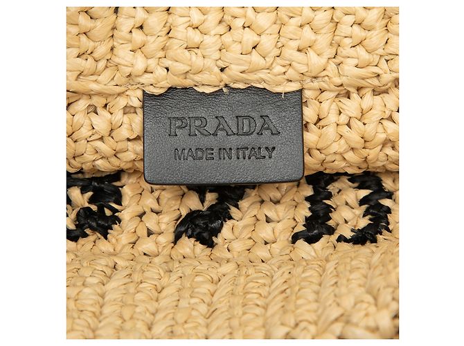 Tote Prada Beige Small Raffia Effect Crochet Embroidered Logo - vista 5
