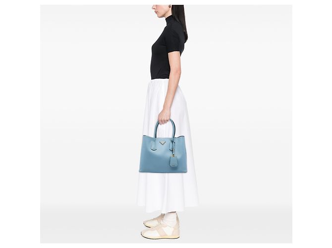 Prada Blue Large Saffiano Cuir Double Satchel Azul Azul claro - vista 6