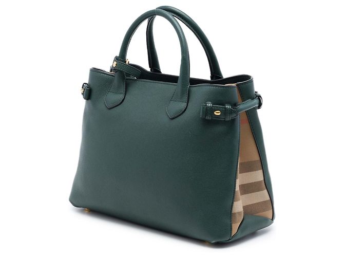 Borsa a tracolla Burberry Green Medium in pelle e House Check Verde - vista 2