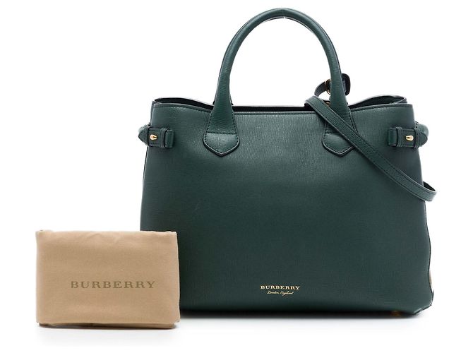 Borsa a tracolla Burberry Green Medium in pelle e House Check Verde - vista 7