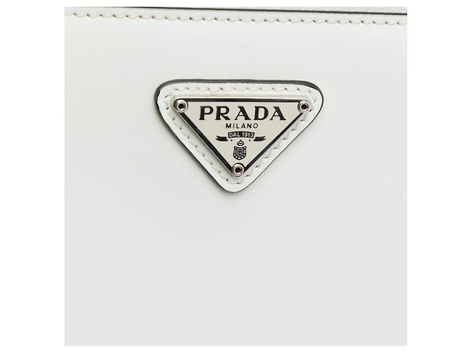 Borsa a tracolla in pelle spazzolata bianca Prada Bianco - vue 5