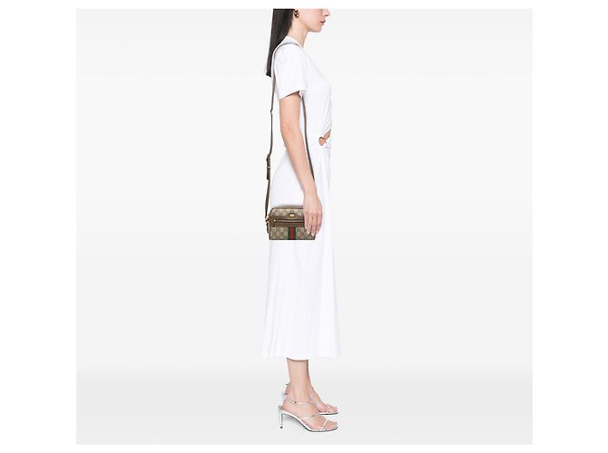 Gucci Beige Mini GG Supreme Web Ophidia Crossbody - vista 7
