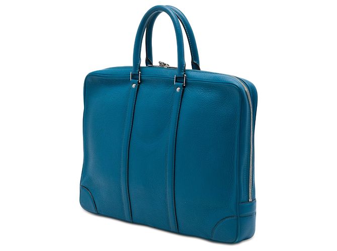 Louis Vuitton Porte Documents Voyage in pelle di vitello martellata blu - vista 2