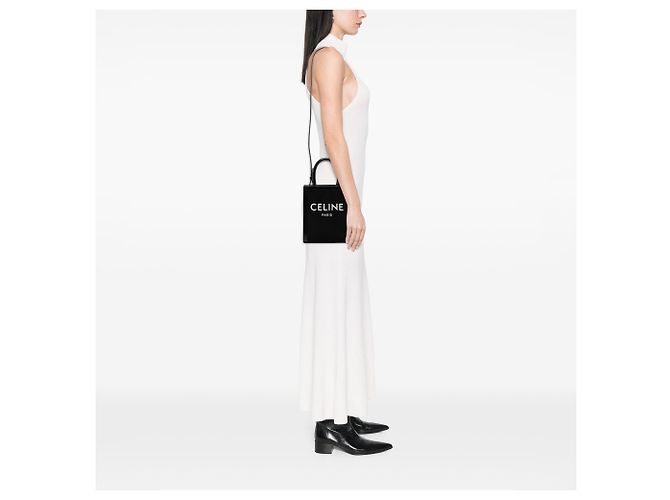 Cabas Céline Celine Tote Verticale Mini in Tela Nero - vista 6