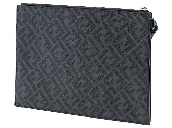 Fendi Gray Zucca beschichtetes Canvas FF 1974 Diagonal Logo Flache Pouch - Ansicht 2