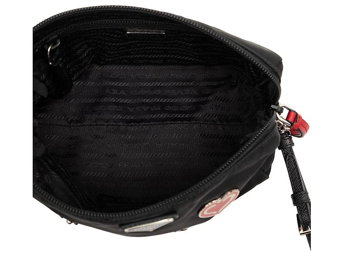 Saffiano Pochette da polso Prada Black Tessuto Robot Pins Nero - vista 4