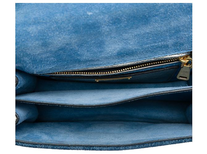 Miu Miu Borsa a tracolla Madras in denim blu e capra metallizzata - vista 4