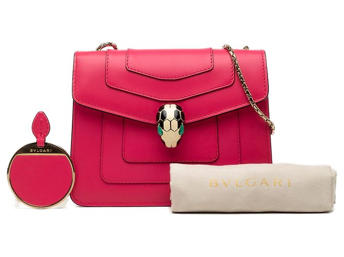 Bulgari Bvlgari Pink Small Leather Square Serpenti Forever Chain Crossbody Rosa - vista 6