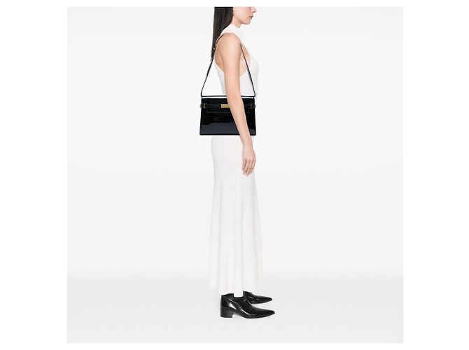 Bolsa de ombro Manhattan em couro envernizado preto tamanho médio Saint Laurent - vista 6