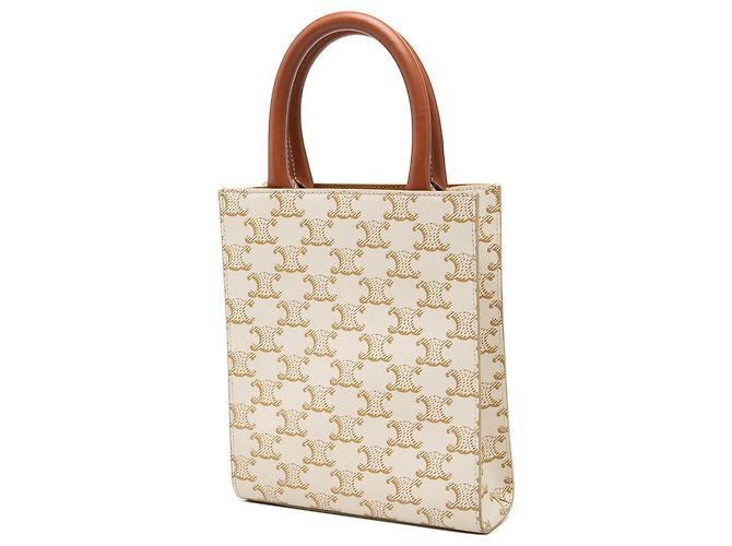 Céline Celine Borsa Cabas Verticale Mini Triomphe in Tela Verniciata Bianca Bianco Crudo - vista 2