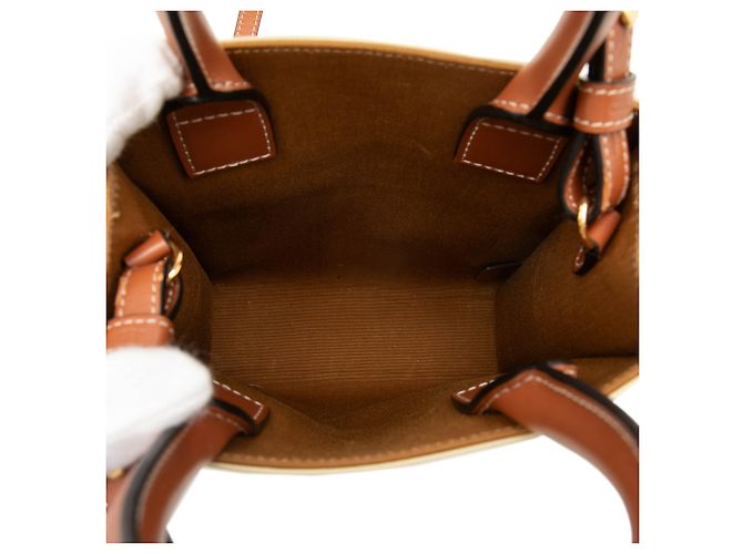 Céline Celine Borsa Cabas Verticale Mini Triomphe in Tela Verniciata Bianca Bianco Crudo - vista 4
