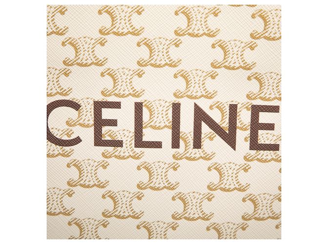 Céline Celine Borsa Cabas Verticale Mini Triomphe in Tela Verniciata Bianca Bianco Crudo - vista 5