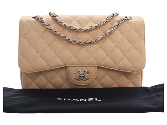 Chanel Beige Jumbo Classic Caviar Double Flap - vista 15