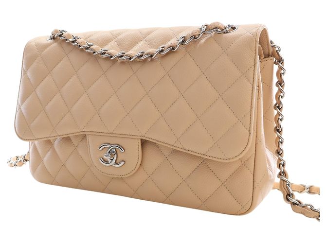 Chanel Beige Jumbo Classic Caviar Double Flap - vista 3