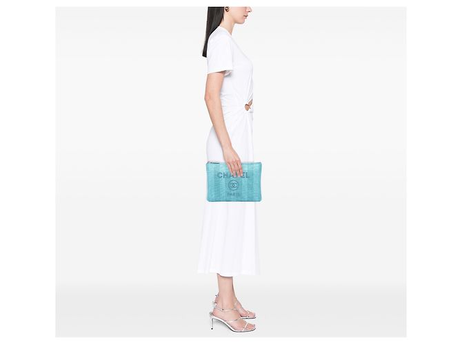 Clutch Chanel Blue Medium Tweed Deauville O Case - vista 6
