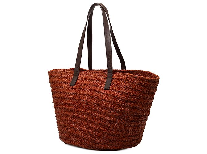 Saint Laurent Panier Basket Shopper Tote em ráfia marrom tamanho Medium - vista 2