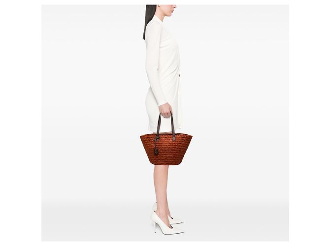 Saint Laurent Panier Basket Shopper Tote em ráfia marrom tamanho Medium - vista 8