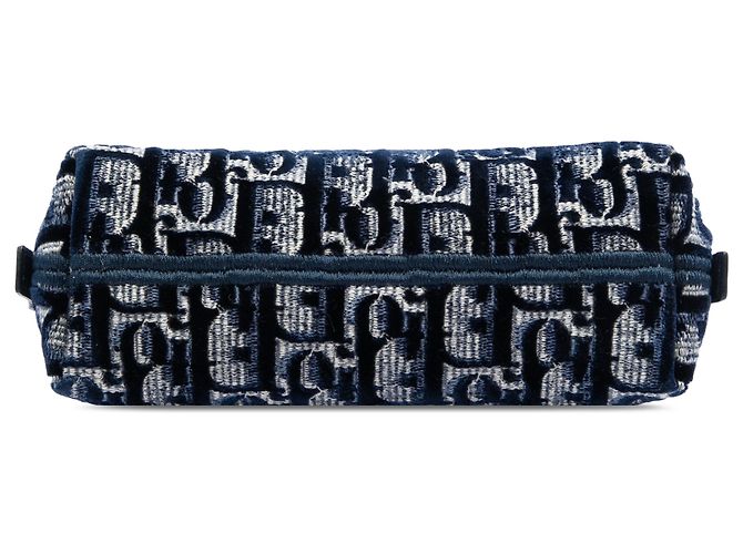 Dior Blue Oblique Besticktes Samt-Kosmetiktäschchen Blau Marineblau - Ansicht 3