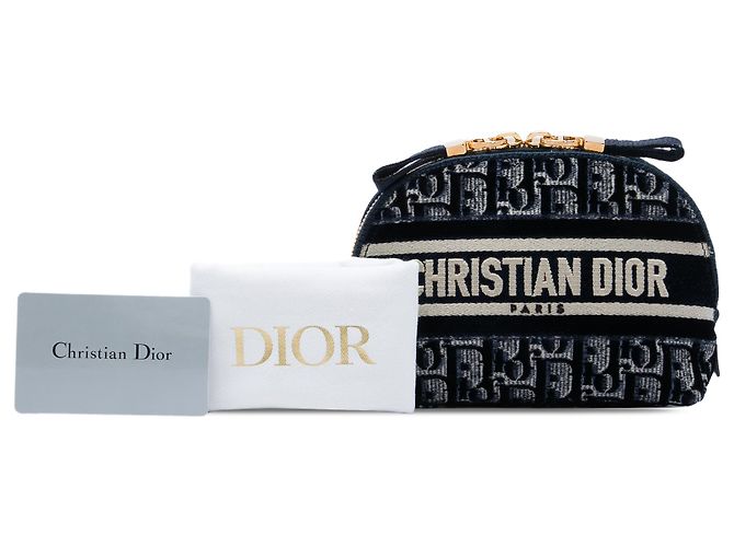 Dior Blue Oblique Besticktes Samt-Kosmetiktäschchen Blau Marineblau - Ansicht 6