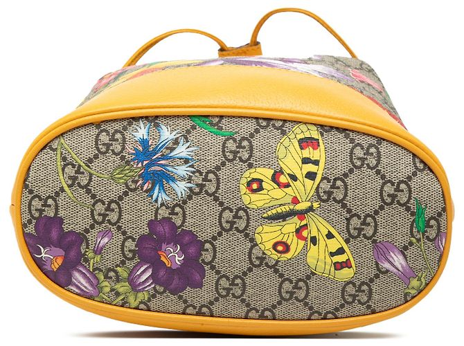 Borsa a secchiello Gucci Beige Small GG Supreme Flora Ophidia - vista 3