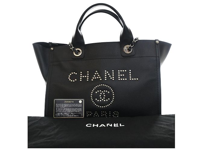 Tote Chanel Black Small Studded Caviar Deauville Nero - vista 13