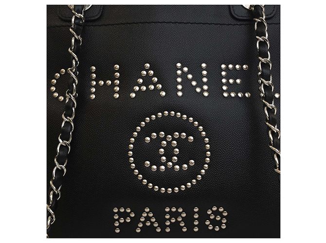 Tote Chanel Black Small Studded Caviar Deauville Nero - vista 5